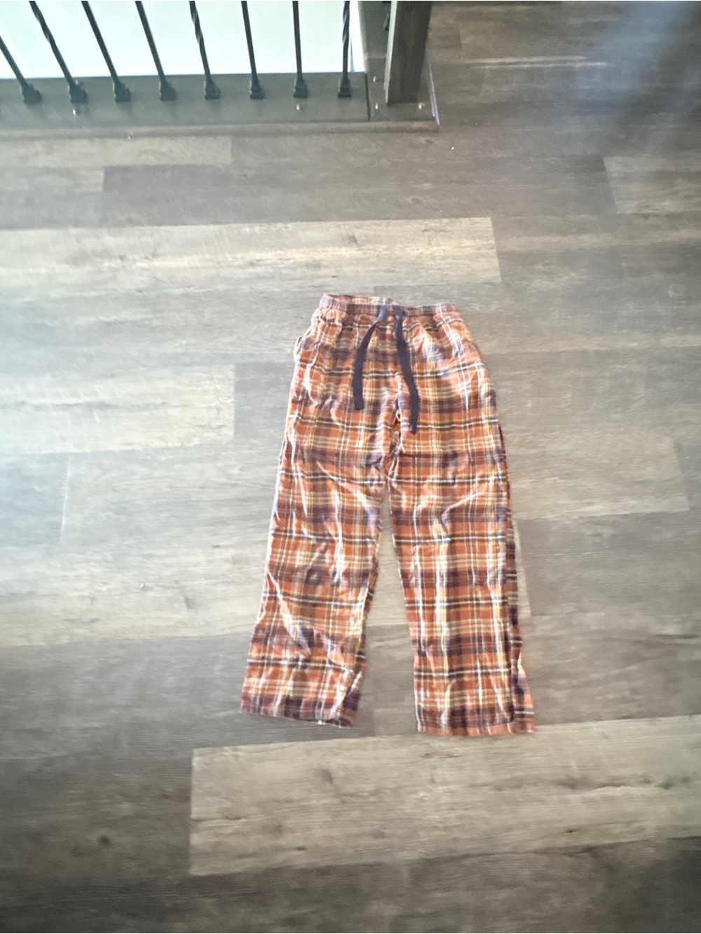 Orange and Navy Plaid Drawstring Pants